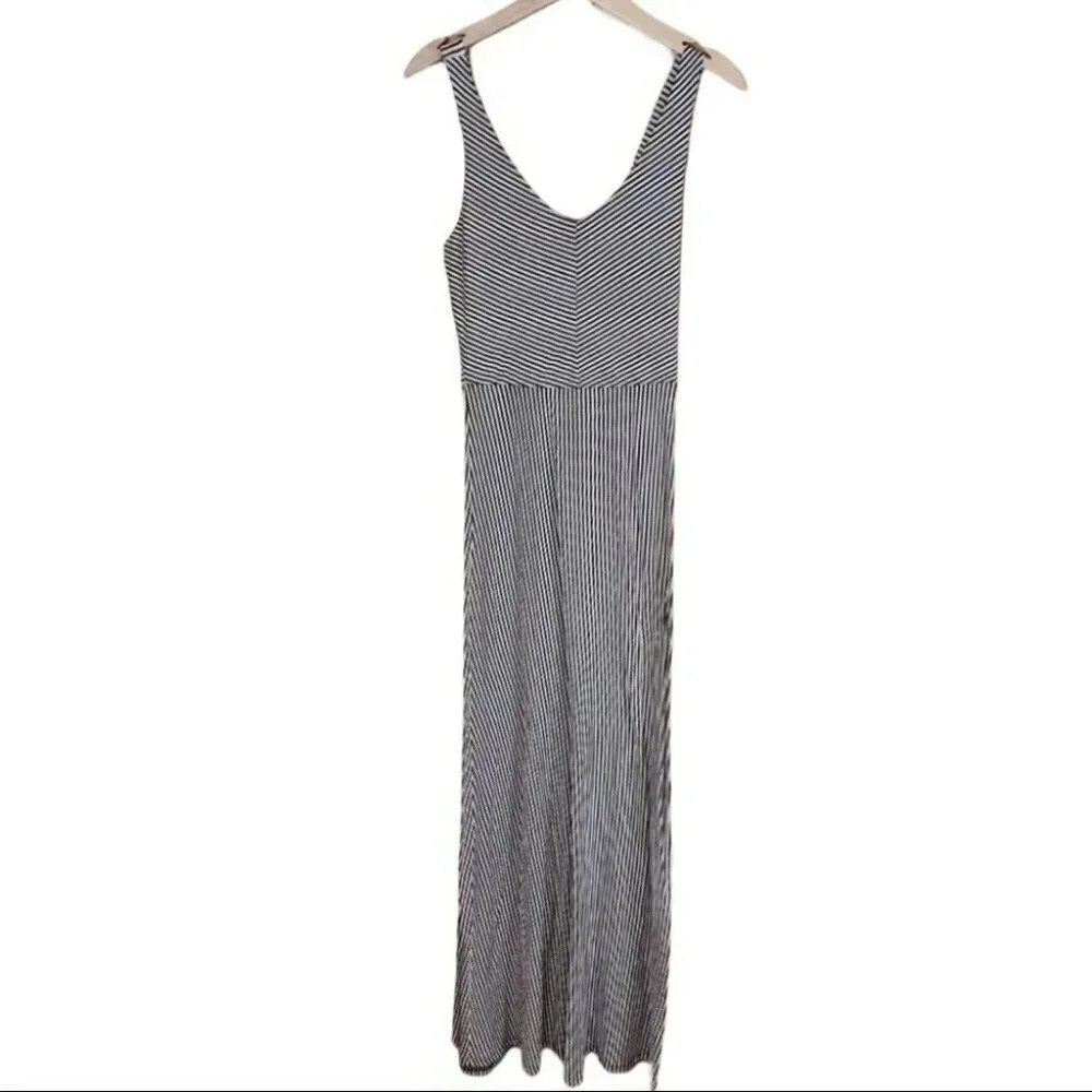 Rolla Coster Maxi Dress M Black White Striped V-Neck Sleeveless Casual USA Made